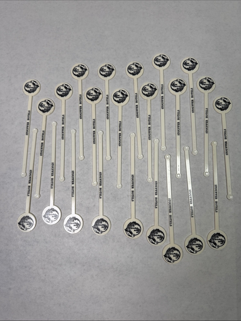 23 Vintage Parrot White Drink Stirrer MCM Swizzle Sticks Hotel Bar Souvenir